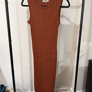 Joe Fresh Ribbed Knit Midi Dress - Rust